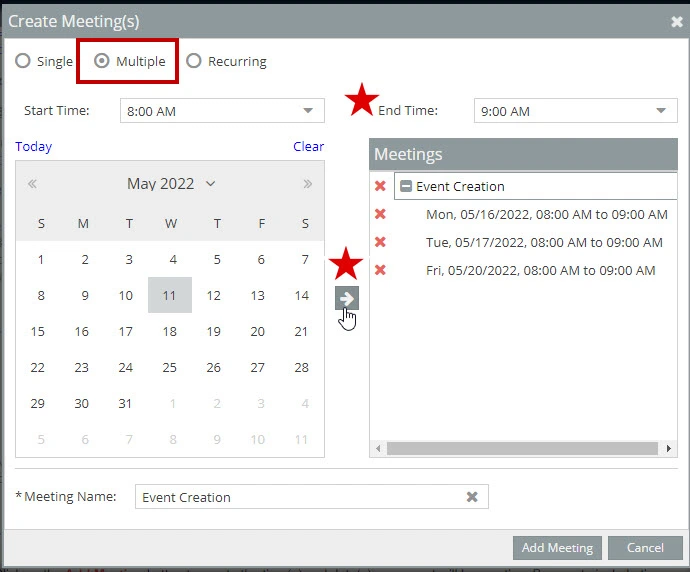 Event Form Multiple button