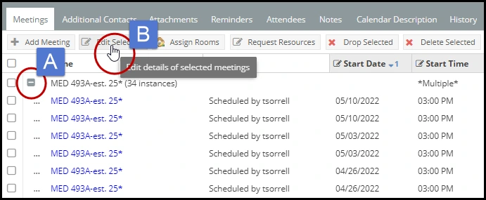 Modify Meeting Details window