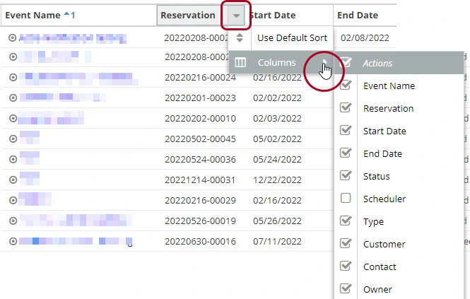 Event Sorting-Add columns