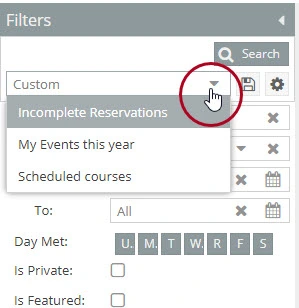 Event list custom filter dropdown