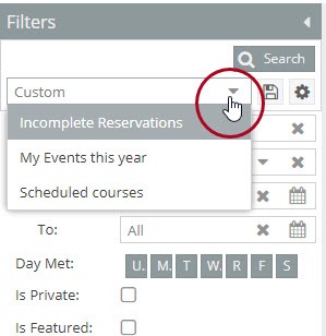 Event list custom filter dropdown