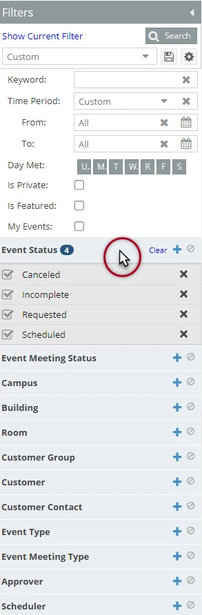 filter panel expand panel